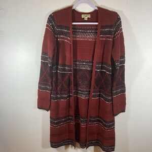ENERGE by EMERALD maroon brown open front duster cardigan sweater M